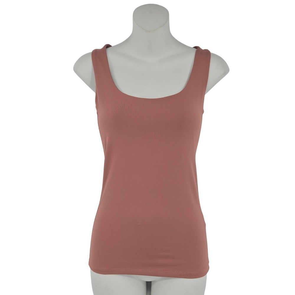 ZARA Tank Top Women Small Mauve Pink Ribbed Scoop Neck Sleeveless Basic Athletic